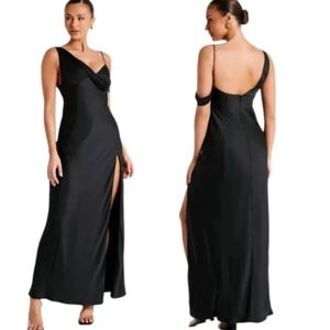 MESHKI "Soliel" Satin Off Shoulder Maxi Evening Dress - Size XS